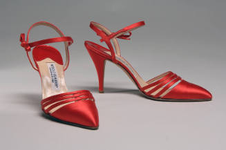 Red satin pointy toe high heel sandals with ankle straps with tiny bow detail 