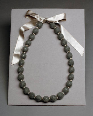Grey knit bead and rhinestone necklace with silk tie 