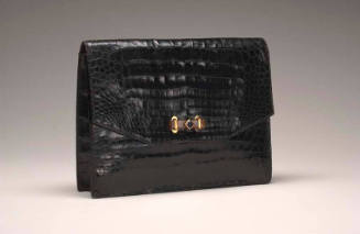Black alligator clutch envelope style handbag with gold, tortoise and sapphire closure