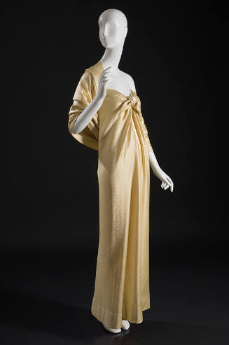 Yellow strapless floor length dress with neckline self tie and matching stole