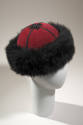 Dark red Russian style winter hat with black fur band