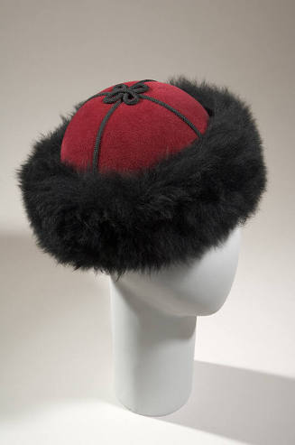Dark red Russian style winter hat with black fur band