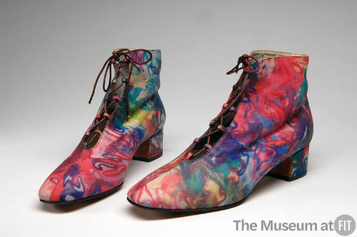Multicolor splatter printed leather lace-up front ankle boots, chunky heel