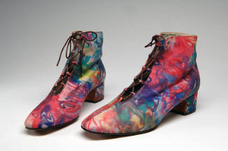 Multicolor splatter printed leather lace-up front ankle boots, chunky heel