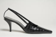 Black crocodile pointed toe sling back high heel shoe