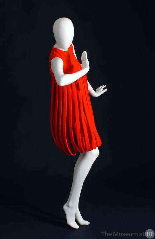 Red orange sleeveless mini dress with large loop fringe