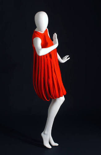 Red orange sleeveless mini dress with large loop fringe