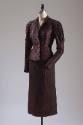 Black and red metallic striped single button jacket and matching skirt 