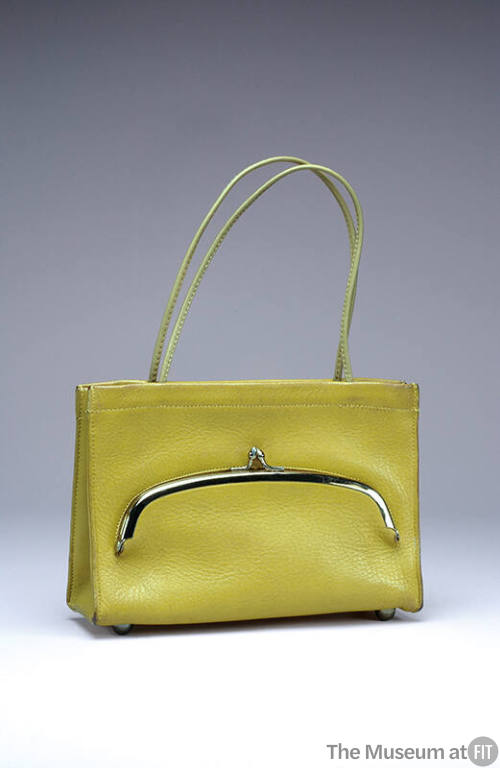 Yellow green tote bag with change purse frame with clasp side pocket, thin handles