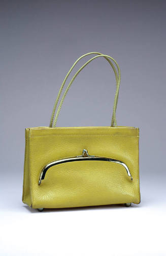 Yellow green tote bag with change purse frame with clasp side pocket, thin handles