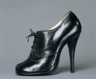 Black leather oxford style lace-up high heel shoes