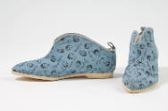 Alternate view of blue denim flat shoes with images of the Beatles band members and signatures