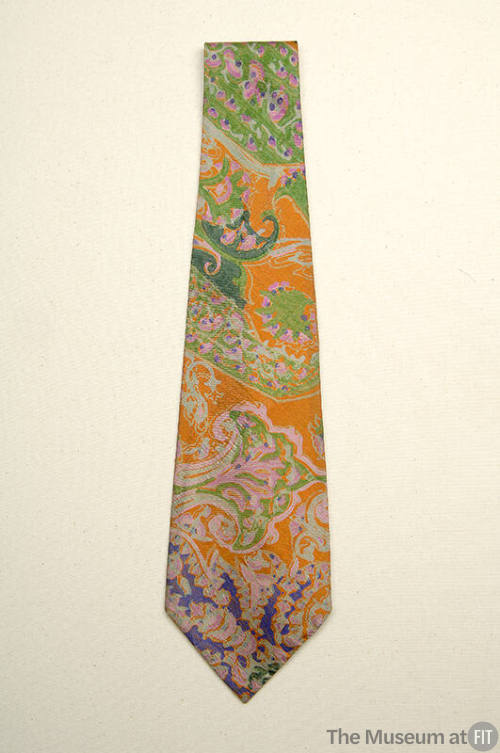 Orange, green, purple, pink silk floral necktie