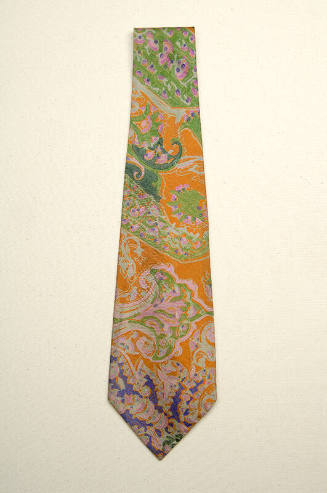 Orange, green, purple, pink silk floral necktie