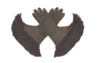 Pair of black gloves with braid and long tassel fringe at cuff