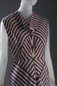 Detail torso view of white, violet and lavender striped evening dress showing diamond shaped in…