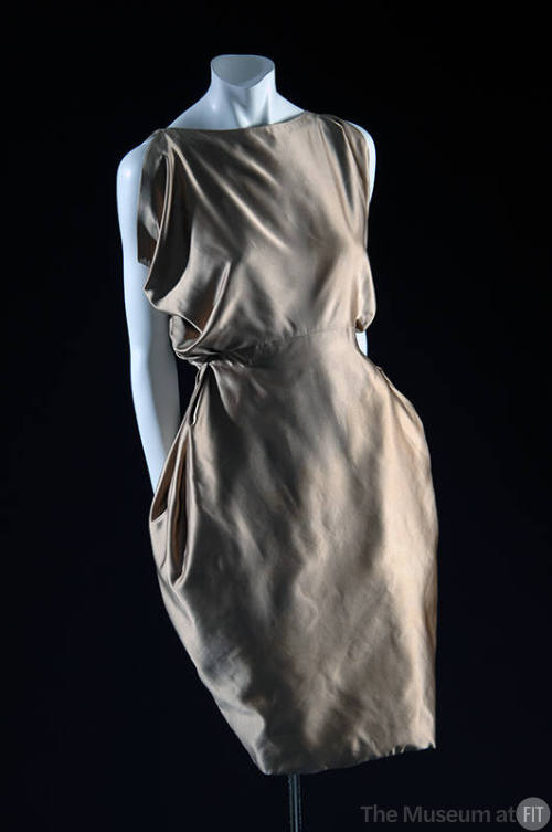 Champagne beige sleevless silk dress with draped side bodice