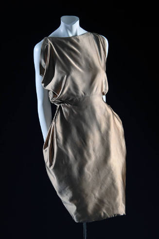 Champagne beige sleevless silk dress with draped side bodice