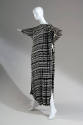 3/4 of white striped tent dress with mannequin in alternate pose