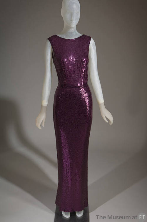 Purple fully sequined sleeveless floor length dress 