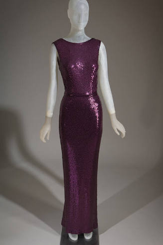 Purple fully sequined sleeveless floor length dress 
