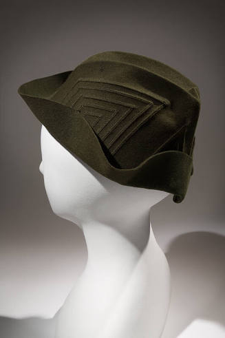 Green felt hat, creased crown with stitched geometric design