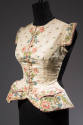 Off-white silk button front vest with floral embroidery, red chain stitich edging and flap pock…