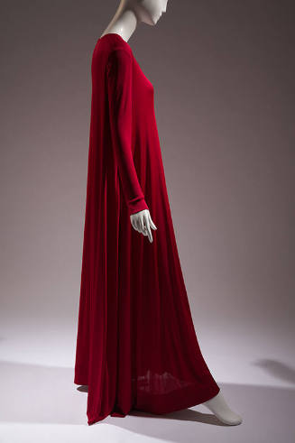 Red floor length caftan dress with long sleeves