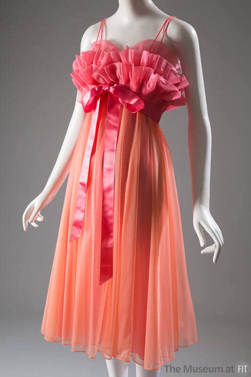 Nightgown with pink ruffled top and pink ribbon bow, orange skirt