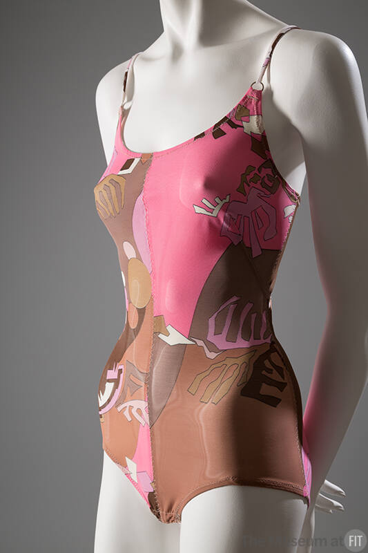 Pink, brown and white print one-piece under garment