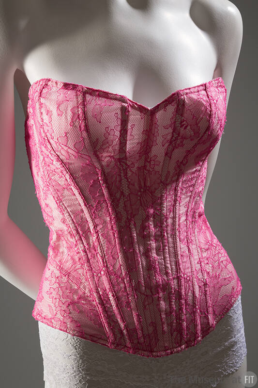 Deep pink boned, lace corset 