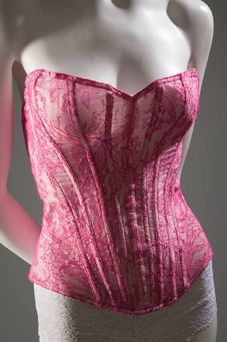 Deep pink boned, lace corset 