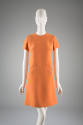 Orange wool short sleeveless dress; round neck with shoulder zipper opening either side; false …