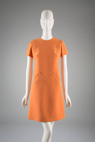 Orange wool short sleeveless dress; round neck with shoulder zipper opening either side; false …