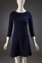 Navy blue shift mini dress with 3/4 sleeves and white collared dicky