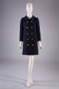 Navy blue double breasted coat with gold buttons