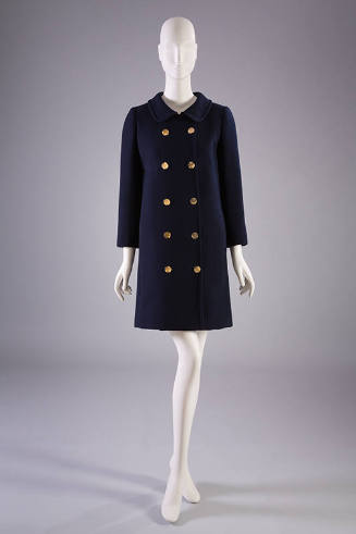 Navy blue double breasted coat with gold buttons