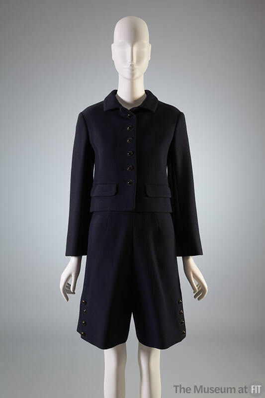 Blue jacket and culottes with button details