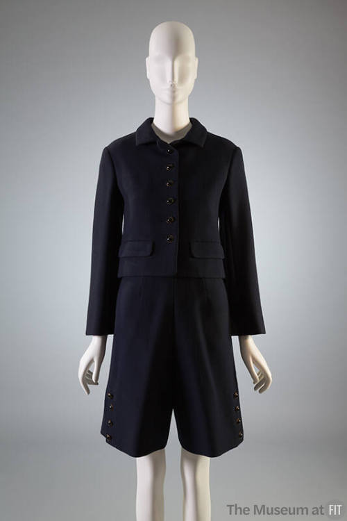 Blue jacket and culottes with button details