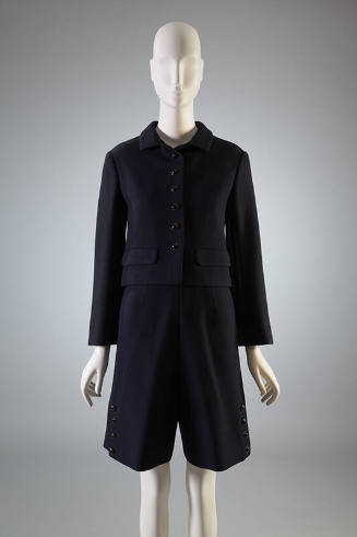 Blue jacket and culottes with button details