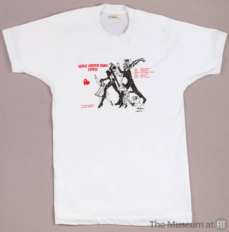 White short sleeve t-shirt printed in red Willie Smith Day 1990 and image of family with childr…