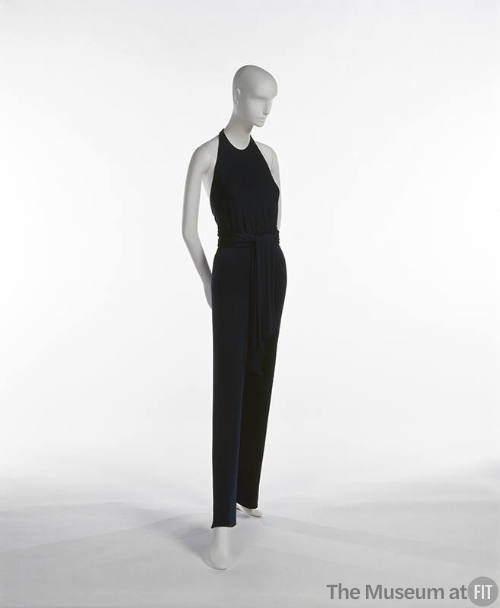 Navy blue halter neck blouse with sash tie around waist and matching pants