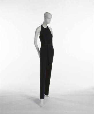 Navy blue halter neck blouse with sash tie around waist and matching pants
