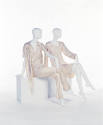 Two off-white silk evening blouse, short kimono sleeves and matching evening pants