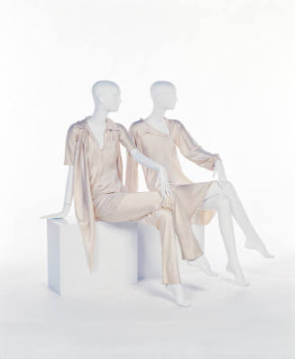 Two off-white silk evening blouse, short kimono sleeves and matching evening pants