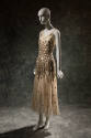 Ivory evening dress with simple cowl neck, embroidered crystal beads and silver silver sequins …