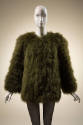 Green collarless feather jacket