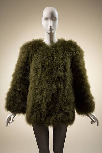Green collarless feather jacket