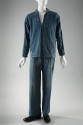Alternate view of long sleeve denim top with patch pockets and matching wide leg denim pants 