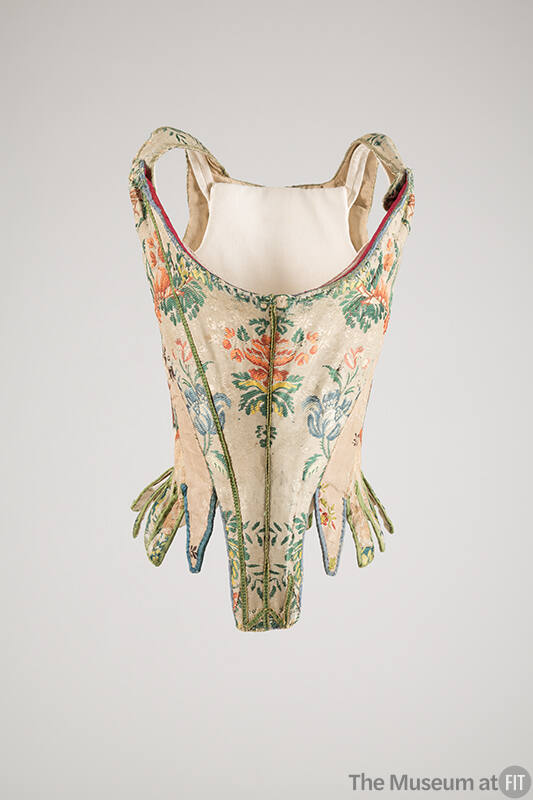 White corset stays with brocaded multicolor floral pattern
